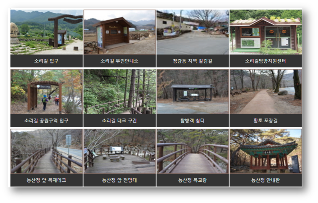 소리길입구 → 무릉교 → 농산정